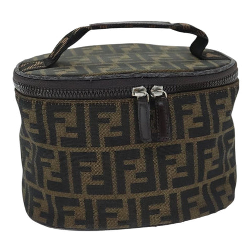 FENDI Zucca Canvas Vanity Pouch Brown Black Silveryk15192