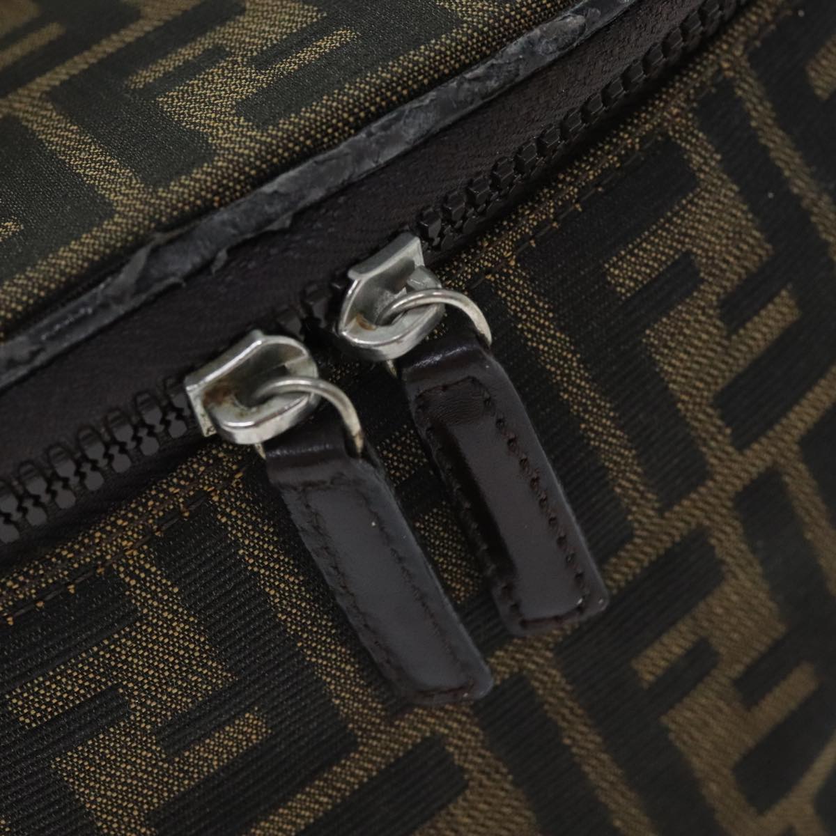 FENDI Zucca Canvas Vanity Pouch Brown Black Silveryk15192