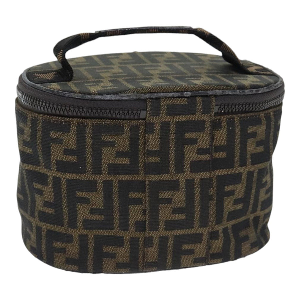FENDI Zucca Canvas Vanity Pouch Brown Black Silveryk15192