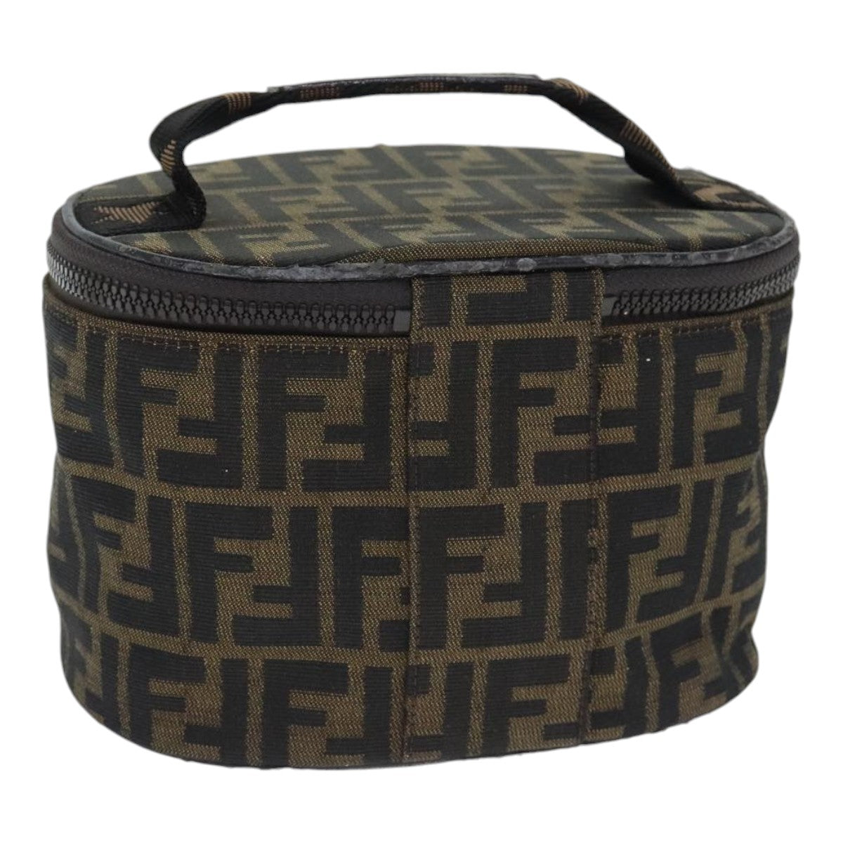 FENDI Zucca Canvas Vanity Pouch Brown Black Silveryk15192