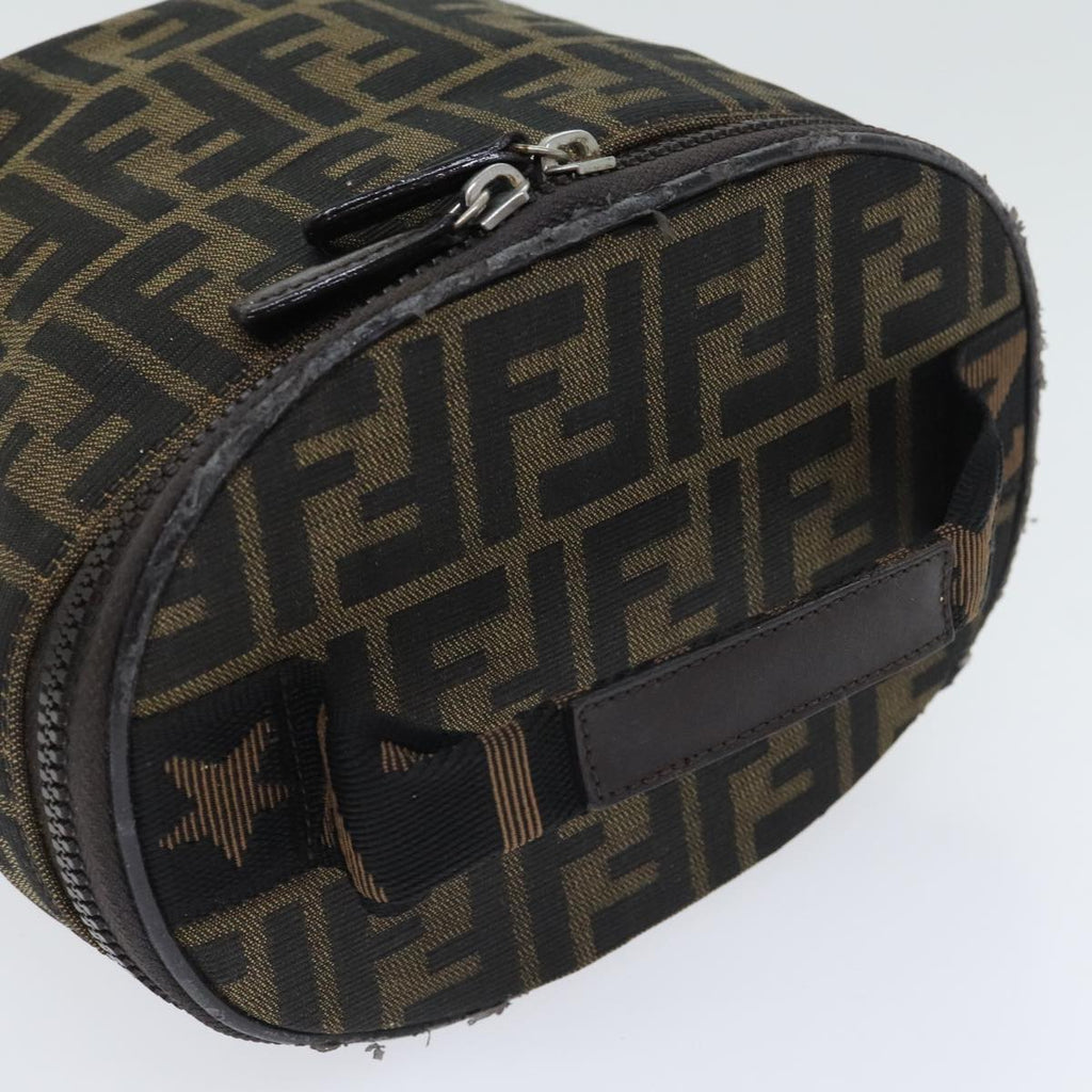 FENDI Zucca Canvas Vanity Pouch Brown Black Silveryk15192