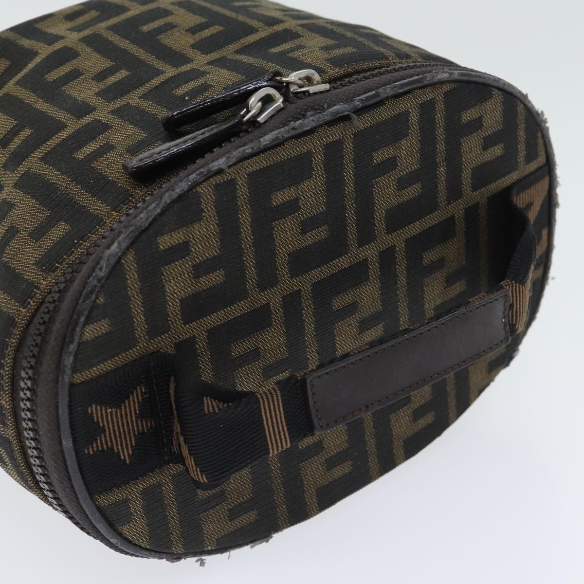 FENDI Zucca Canvas Vanity Pouch Brown Black Silveryk15192