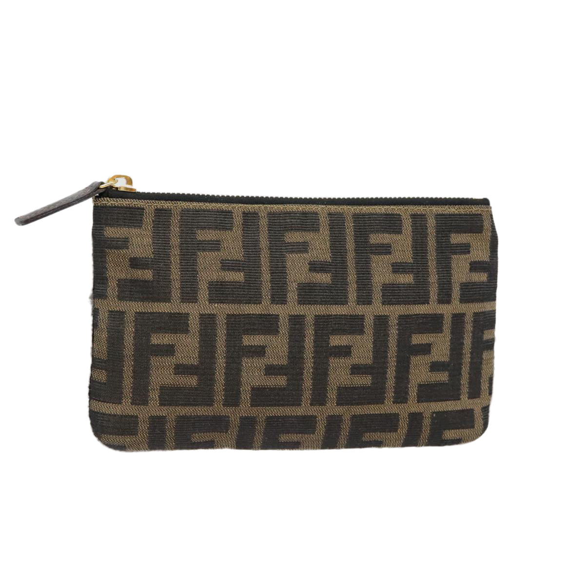 FENDI Zucca Canvas Pouch Black Gold Brownyk15224
