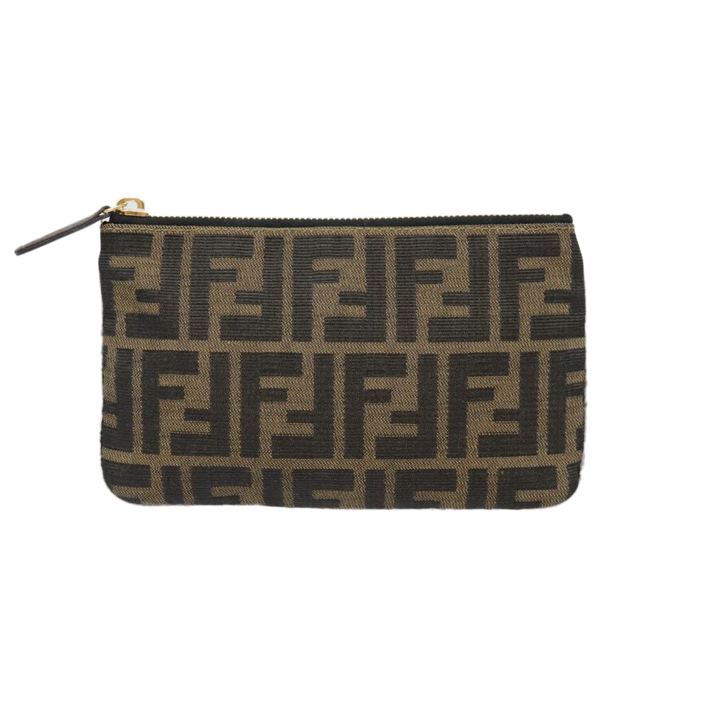 FENDI Zucca Canvas Pouch Black Gold Brownyk15224