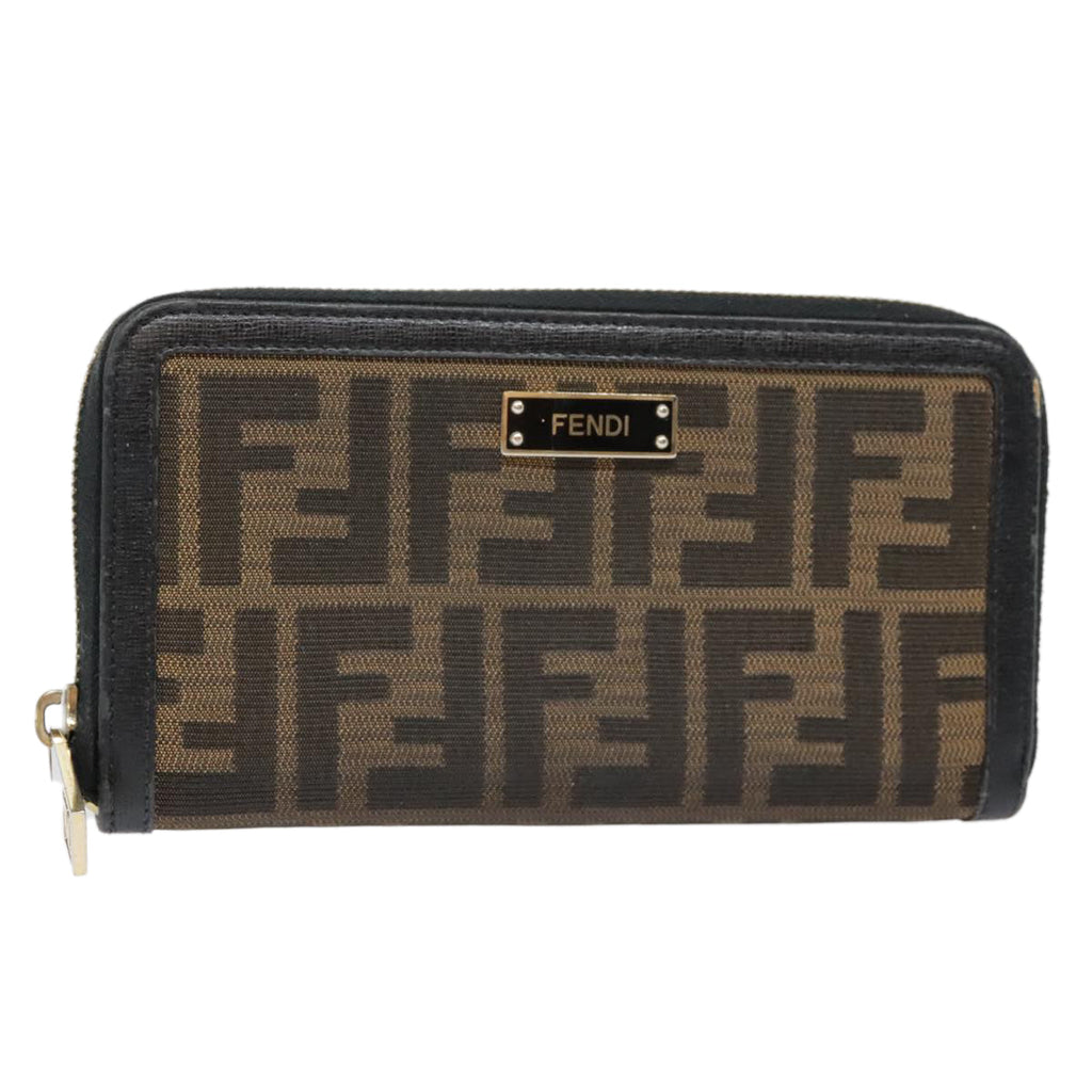 FENDI Zucca Canvas Wallet Black Brown goldyk15225