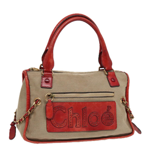 Chloe Harley Hand Bag Canvas Leather Beige Gold yk15232