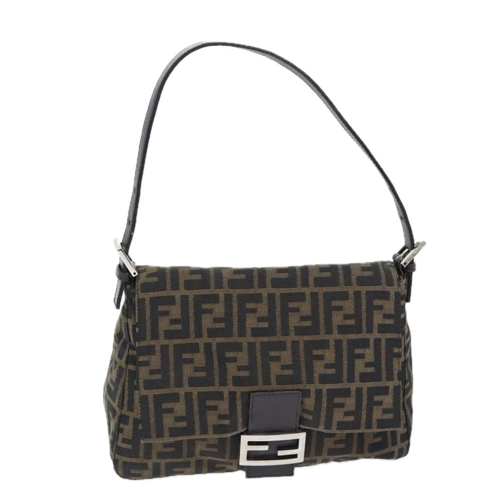 FENDI Zucca Canvas Mamma Baguette Shoulder Bag Brown Black Silveryk15236