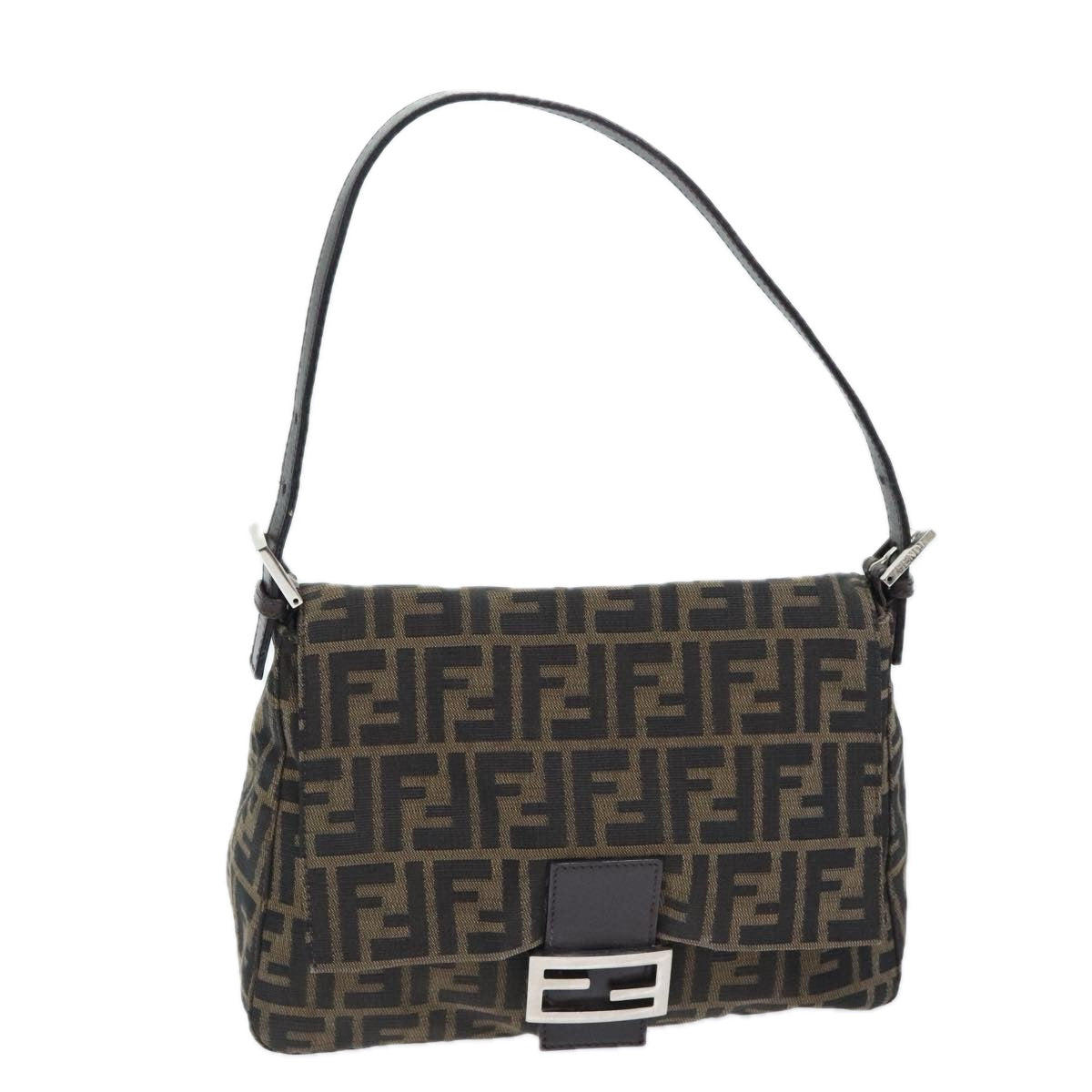FENDI Zucca Canvas Mamma Baguette Shoulder Bag Brown Black Silveryk15236