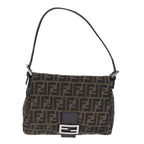 FENDI Zucca Canvas Mamma Baguette Shoulder Bag Brown Black Silveryk15236