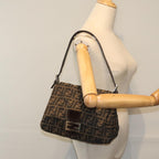 FENDI Zucca Canvas Mamma Baguette Shoulder Bag Brown Black Silveryk15236