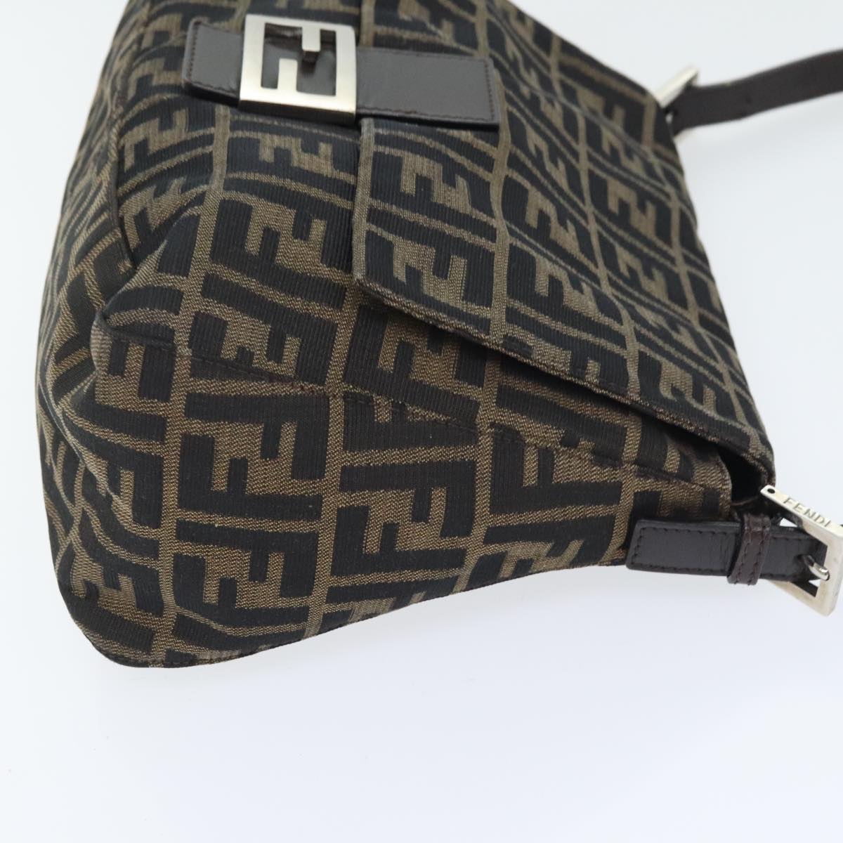 FENDI Zucca Canvas Mamma Baguette Shoulder Bag Brown Black Silveryk15236