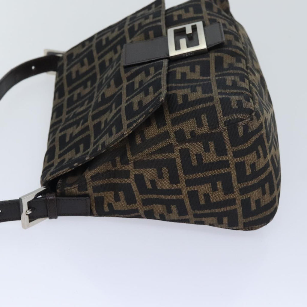 FENDI Zucca Canvas Mamma Baguette Shoulder Bag Brown Black Silveryk15236