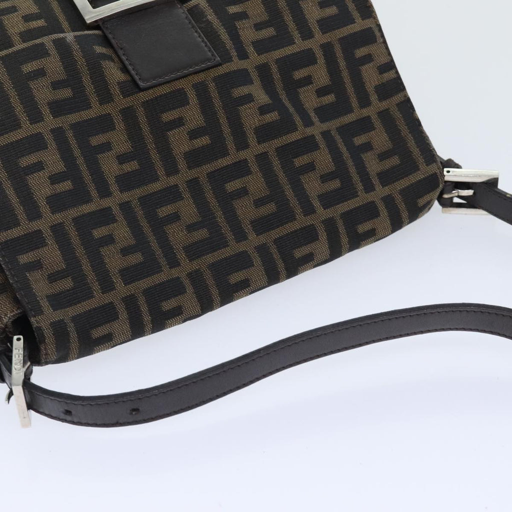FENDI Zucca Canvas Mamma Baguette Shoulder Bag Brown Black Silveryk15236