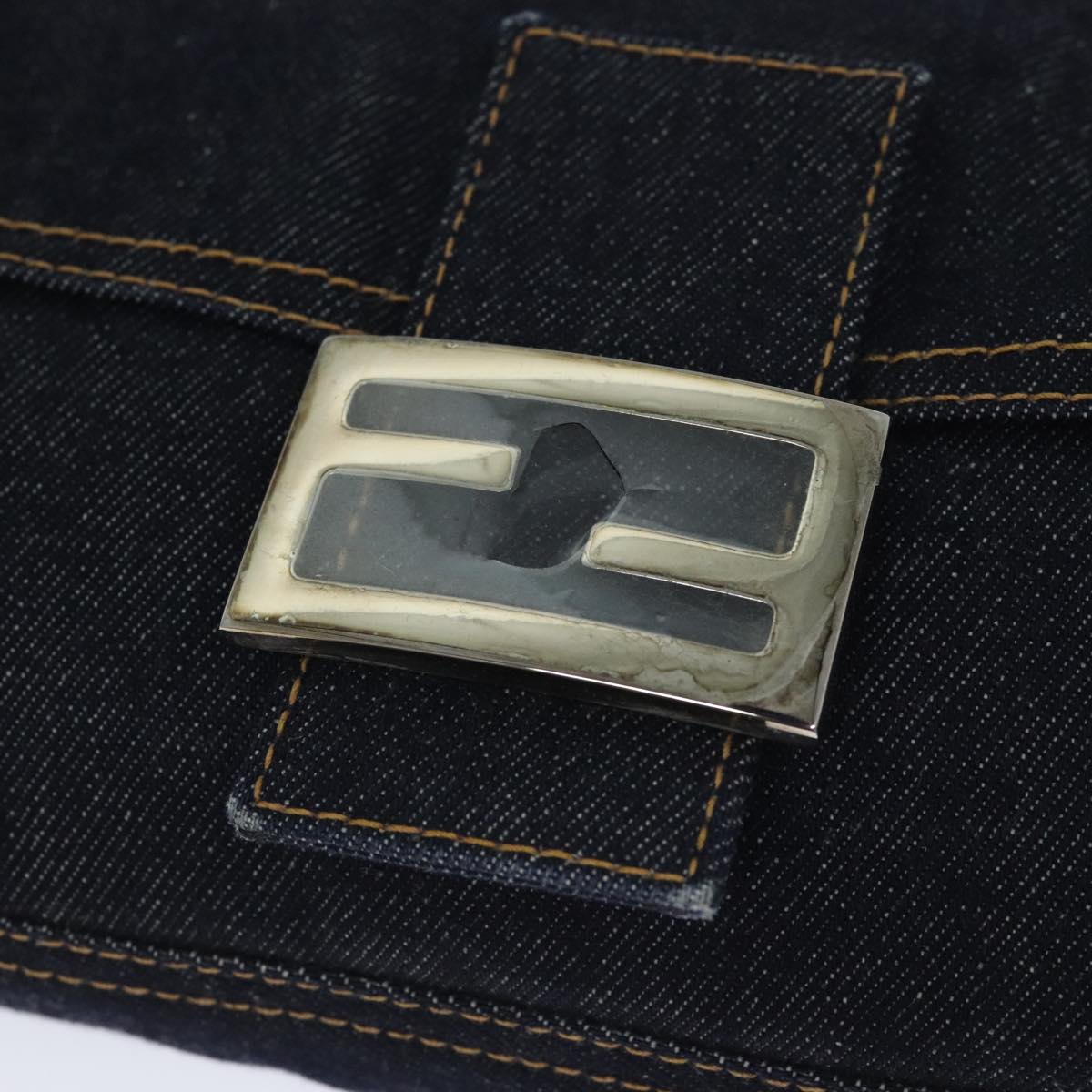 FENDI Mamma Baguette Shoulder Bag Denim Navy Silveryk15240A