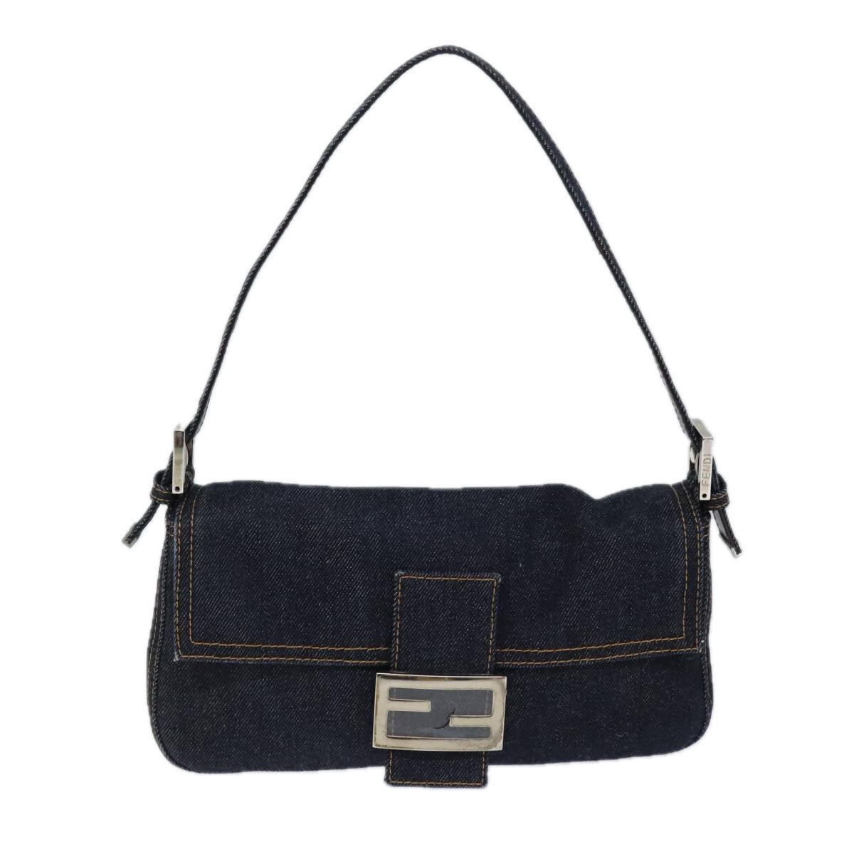 FENDI Mamma Baguette Shoulder Bag Denim Navy Silveryk15240A