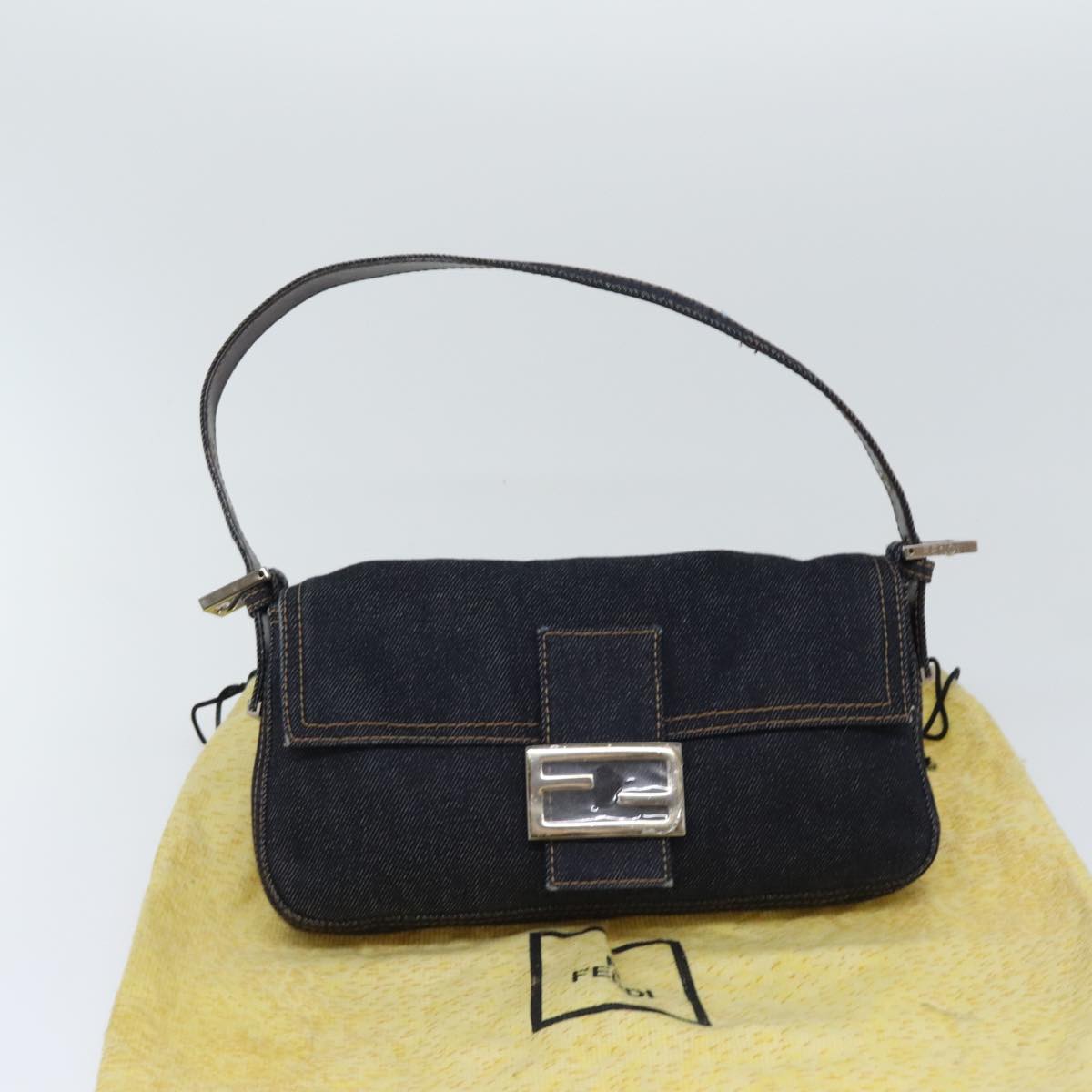 FENDI Mamma Baguette Shoulder Bag Denim Navy Silveryk15240A