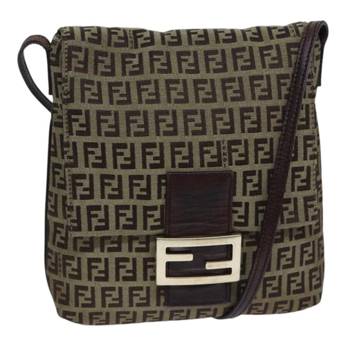 FENDI Zucchino Canvas Shoulder Bag Beigeyk15249