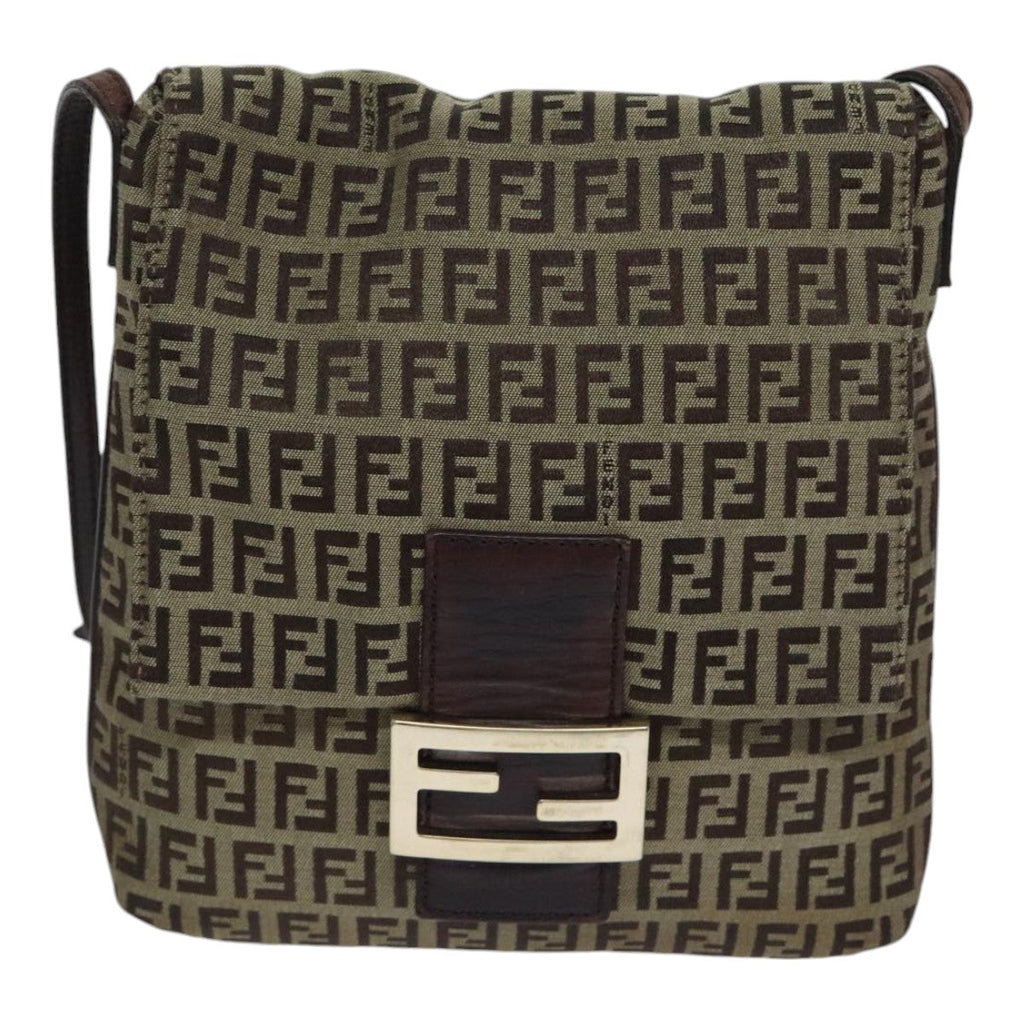 FENDI Zucchino Canvas Shoulder Bag Beigeyk15249
