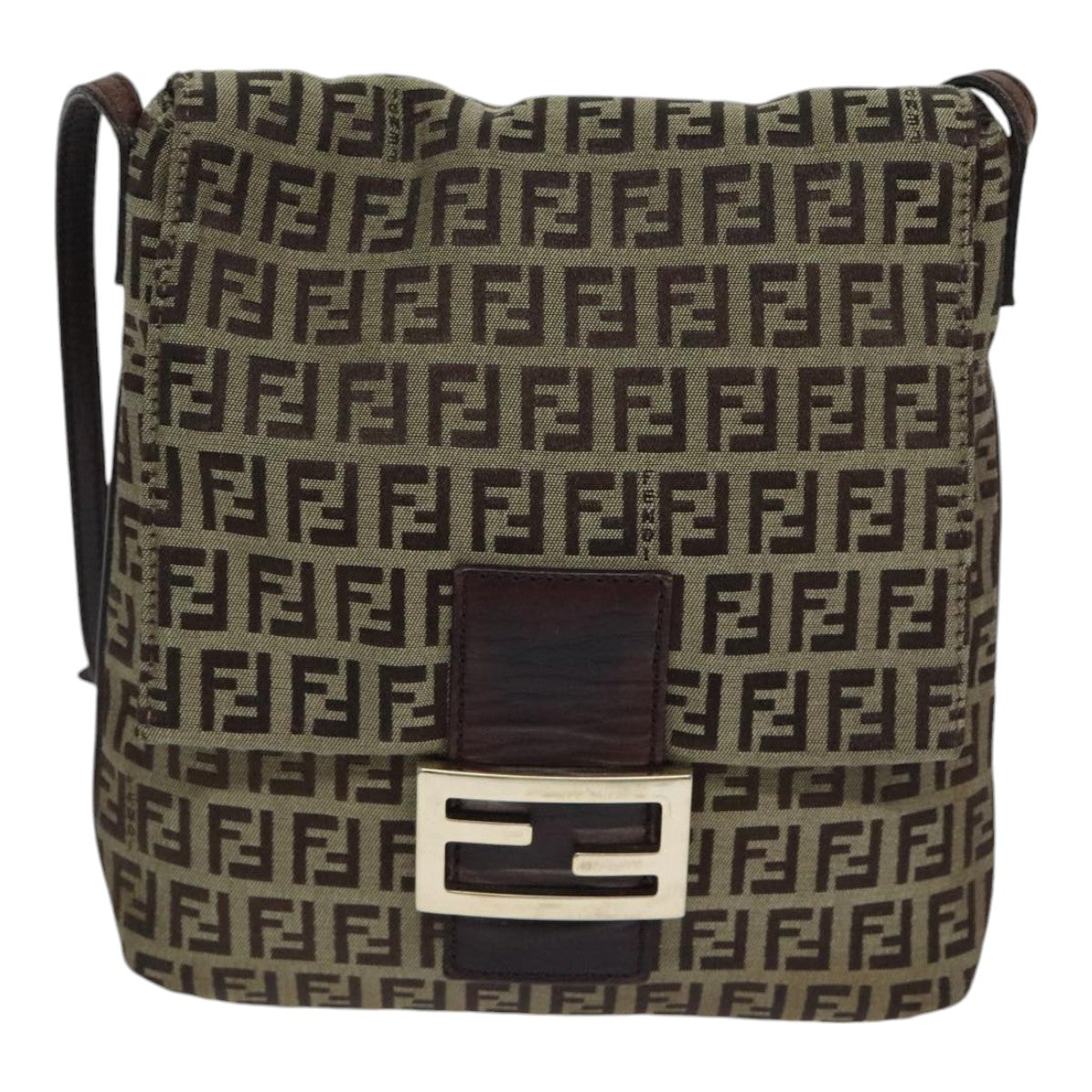 FENDI Zucchino Canvas Shoulder Bag Beigeyk15249