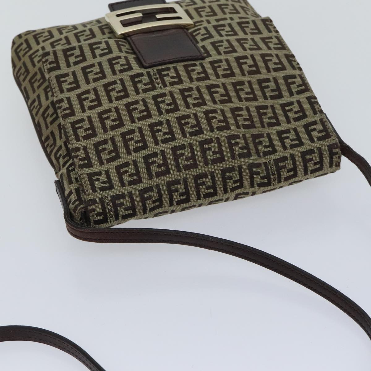 FENDI Zucchino Canvas Shoulder Bag Beigeyk15249