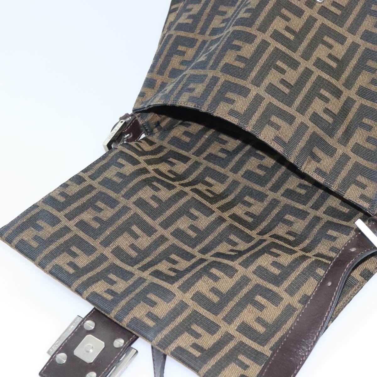 FENDI Zucca Canvas Mamma Baguette Shoulder Bag Brown Black Silveryk15310A