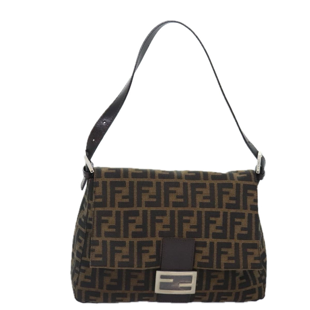 FENDI Zucca Canvas Mamma Baguette Shoulder Bag Brown Black Silveryk15310A