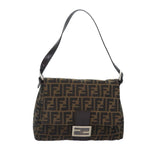 FENDI Zucca Canvas Mamma Baguette Shoulder Bag Brown Black Silveryk15310A