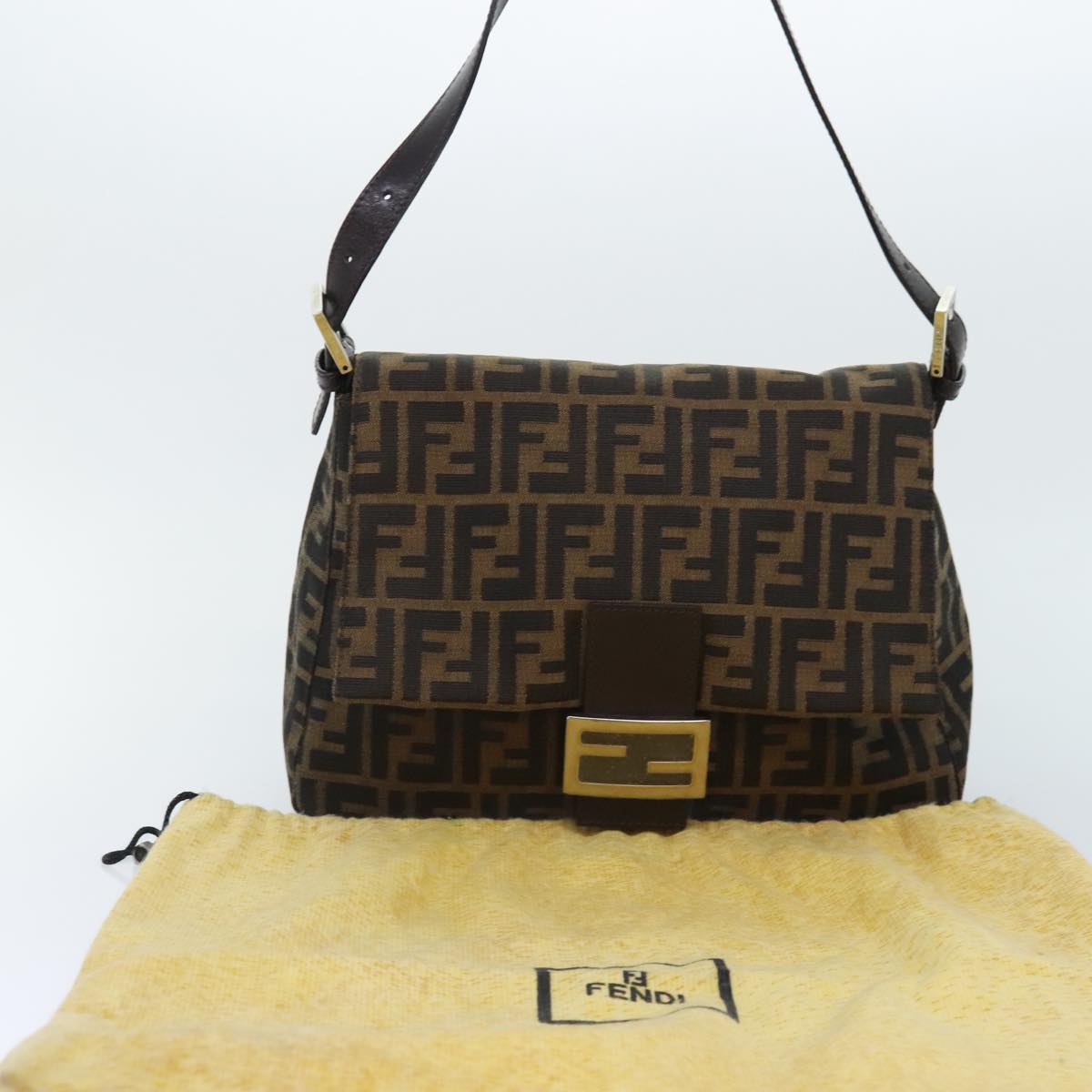 FENDI Zucca Canvas Mamma Baguette Shoulder Bag Brown Black Silveryk15310A