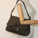 FENDI Zucca Canvas Mamma Baguette Shoulder Bag Brown Black Silveryk15310A