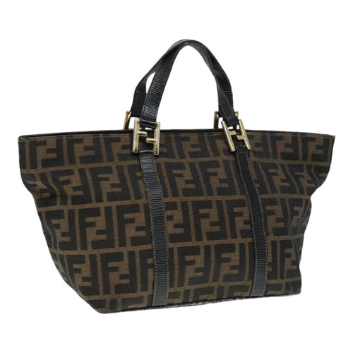 FENDI Zucca Canvas Mamma Baguette Hand Bag Black Gold Brownyk15394