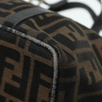 FENDI Zucca Canvas Mamma Baguette Hand Bag Black Gold Brownyk15394