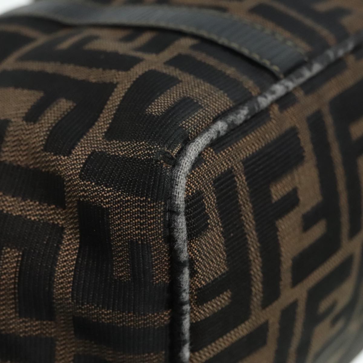 FENDI Zucca Canvas Mamma Baguette Hand Bag Black Gold Brownyk15394