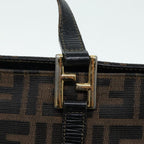 FENDI Zucca Canvas Mamma Baguette Hand Bag Black Gold Brownyk15394