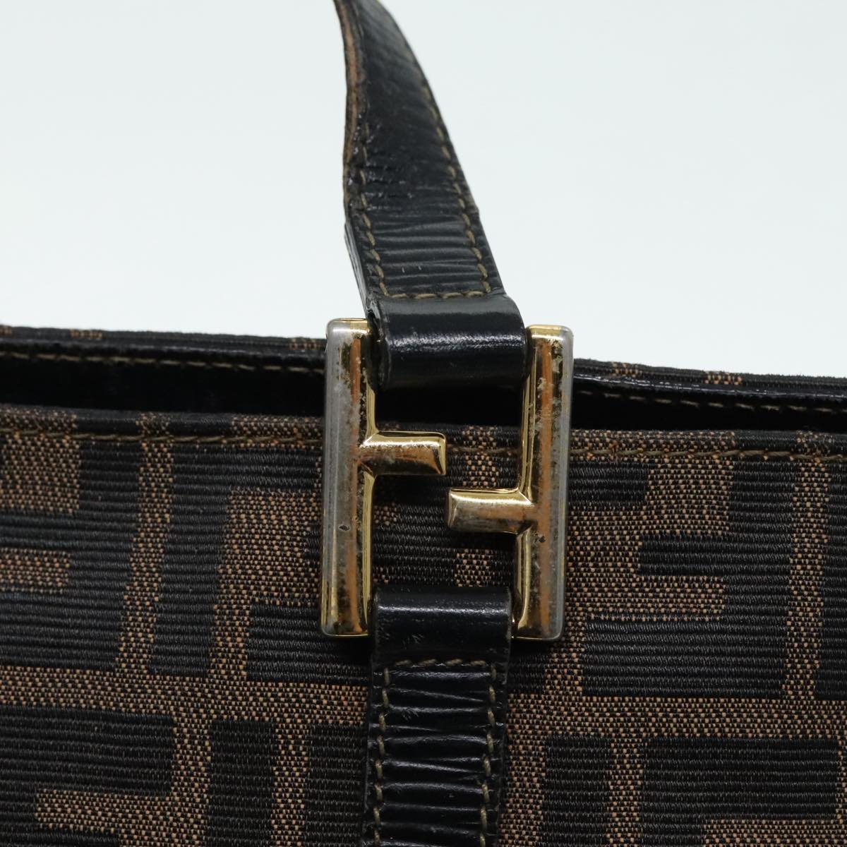 FENDI Zucca Canvas Mamma Baguette Hand Bag Black Gold Brownyk15394