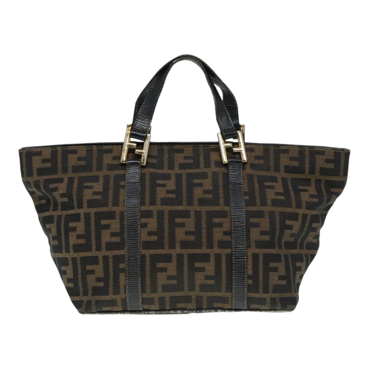 FENDI Zucca Canvas Mamma Baguette Hand Bag Black Gold Brownyk15394