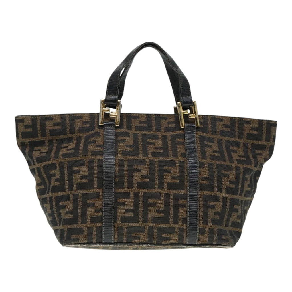 FENDI Zucca Canvas Mamma Baguette Hand Bag Black Gold Brownyk15394