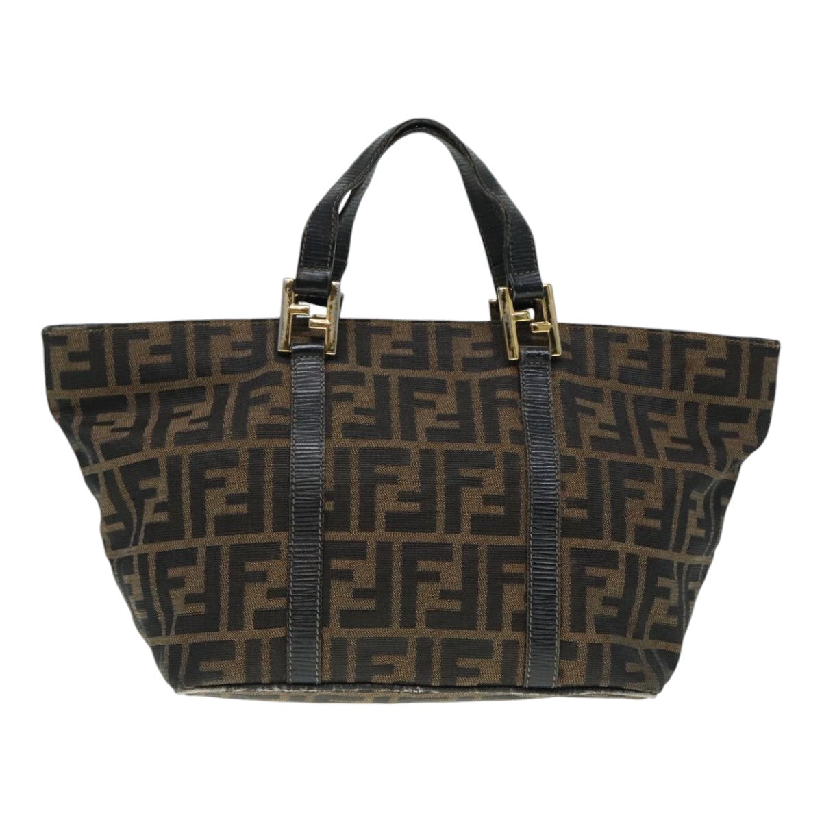 FENDI Zucca Canvas Mamma Baguette Hand Bag Black Gold Brownyk15394