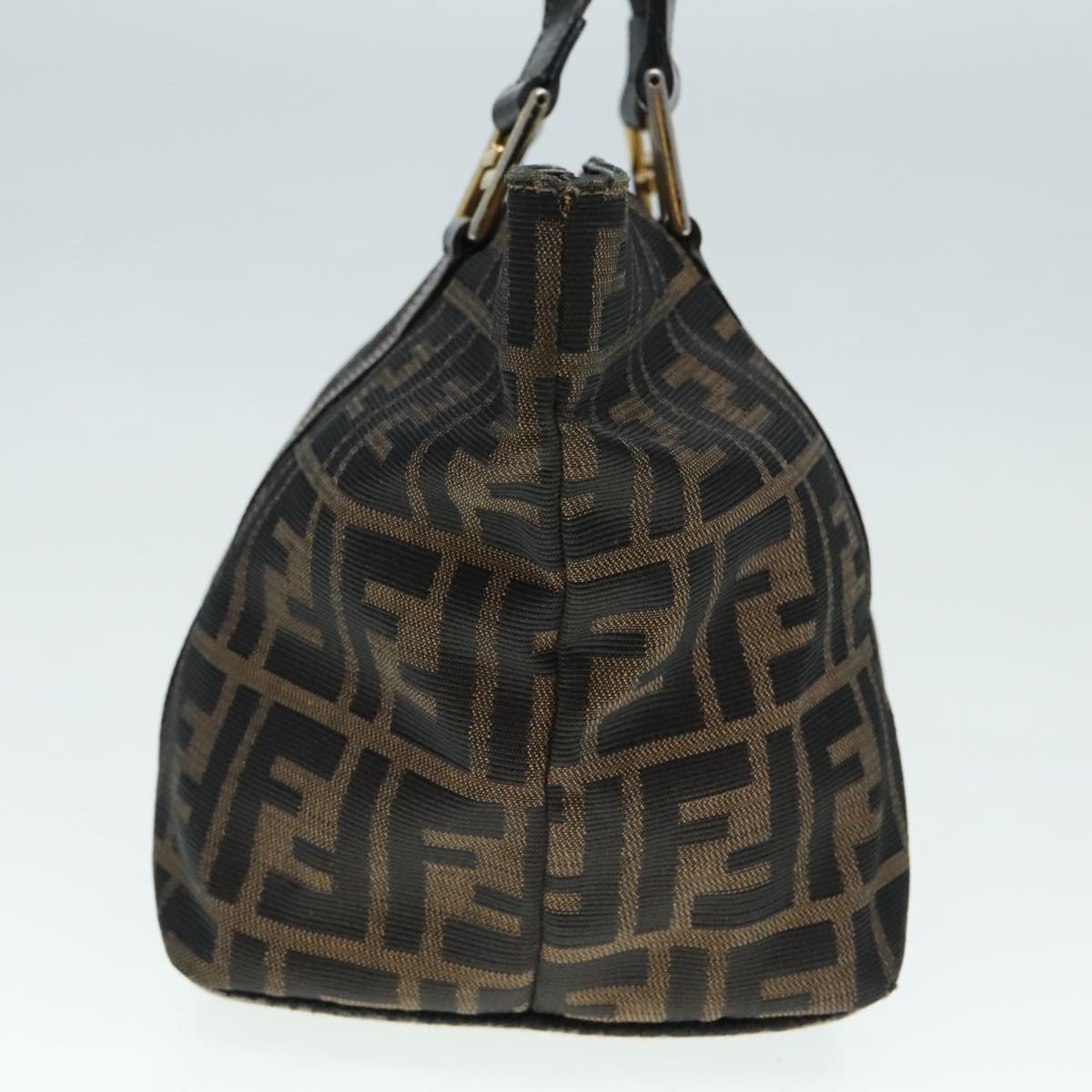 FENDI Zucca Canvas Mamma Baguette Hand Bag Black Gold Brownyk15394