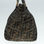 FENDI Zucca Canvas Mamma Baguette Hand Bag Black Gold Brownyk15394