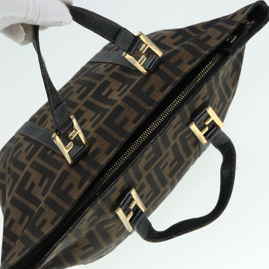 FENDI Zucca Canvas Mamma Baguette Hand Bag Black Gold Brownyk15394