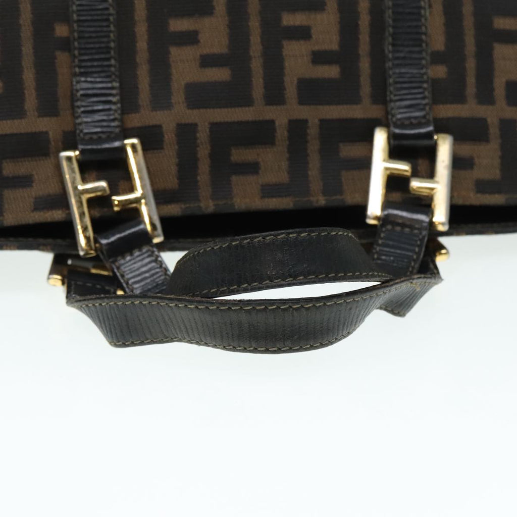 FENDI Zucca Canvas Mamma Baguette Hand Bag Black Gold Brownyk15394