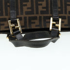 FENDI Zucca Canvas Mamma Baguette Hand Bag Black Gold Brownyk15394