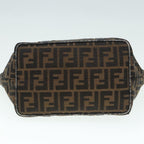 FENDI Zucca Canvas Mamma Baguette Hand Bag Black Gold Brownyk15394