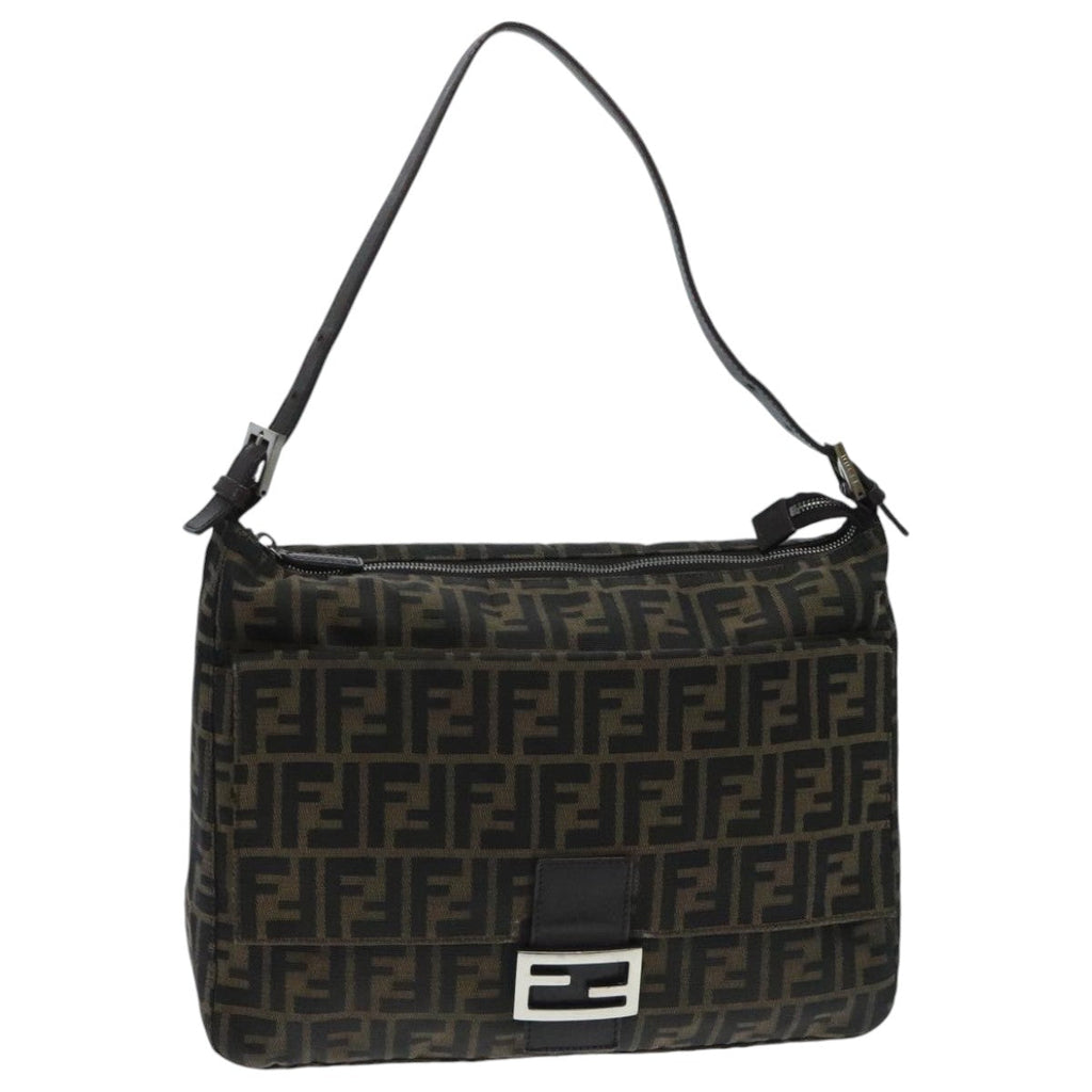 FENDI Zucca Canvas Mamma Baguette Shoulder Bag Brown Black Silveryk15544