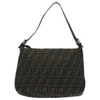 FENDI Zucca Canvas Mamma Baguette Shoulder Bag Brown Black Silveryk15544