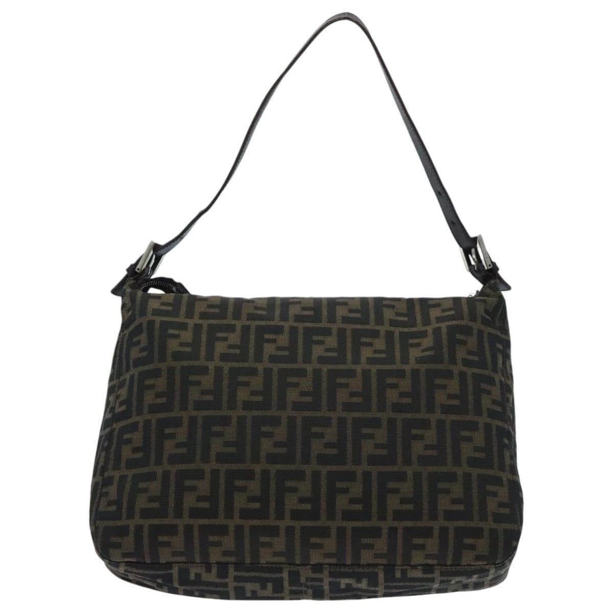 FENDI Zucca Canvas Mamma Baguette Shoulder Bag Brown Black Silveryk15544