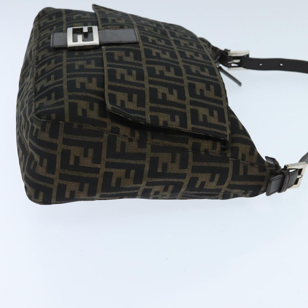 FENDI Zucca Canvas Mamma Baguette Shoulder Bag Brown Black Silveryk15544