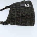 FENDI Zucca Canvas Mamma Baguette Shoulder Bag Brown Black Silveryk15544