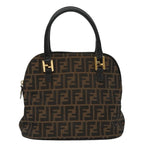 FENDI Zucca Canvas Hand Bag Brown Black goldyk15834