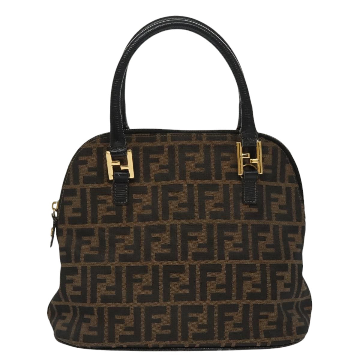 FENDI Zucca Canvas Hand Bag Brown Black goldyk15834